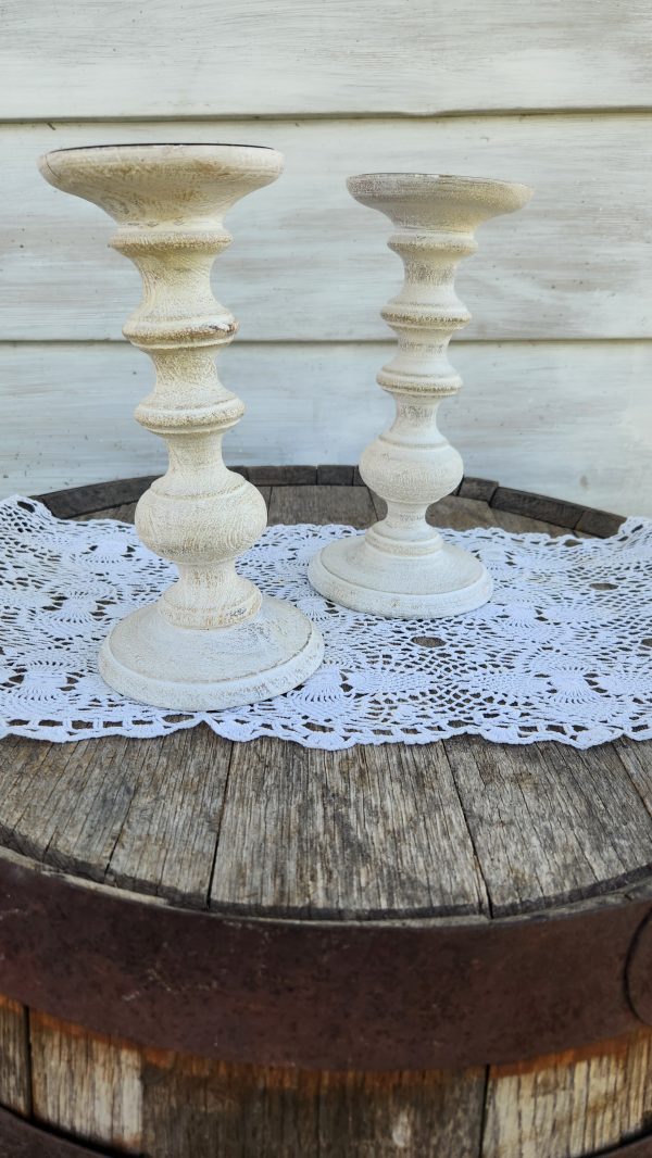 Antique Off White Candle Pillars Set