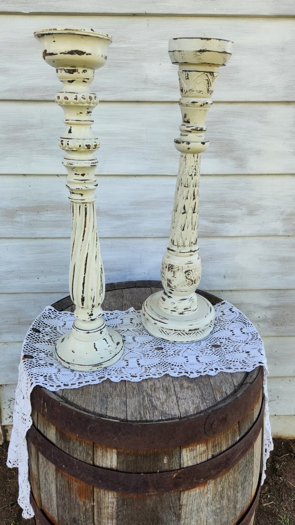 Antique Cream Tall Candle Pillar Set