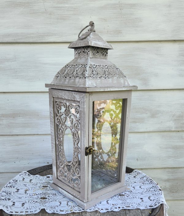 Taupe Antique White Lantern