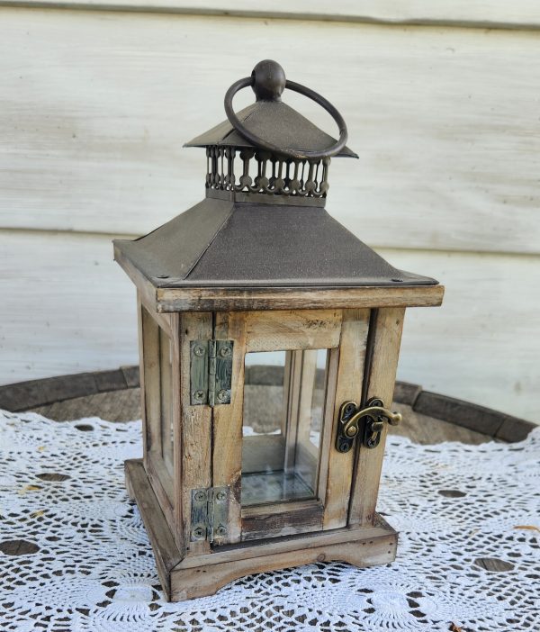 Small Wood Lantern Metal Top