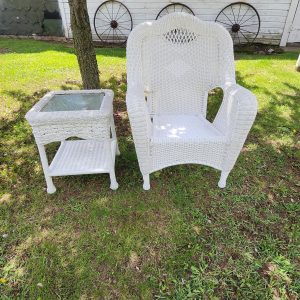 White Wicker Chair and Table