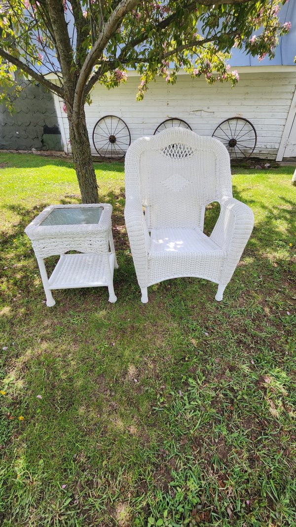White Wicker Chair and Table