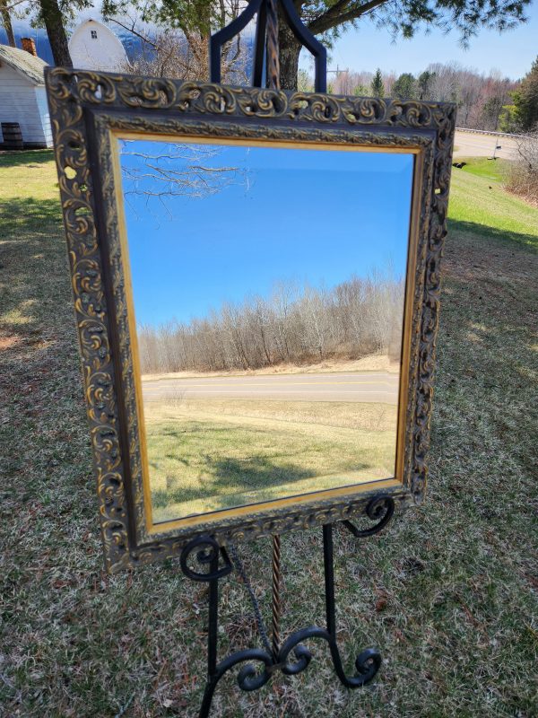 Antique Ash Gray Beveled Mirror/ Gold Accent