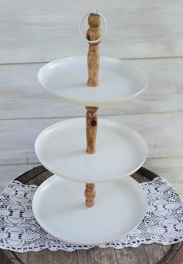 White & Wood Three Tier Stand