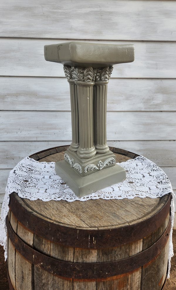 Ceramic Gray Pillar  - White Accents - Small